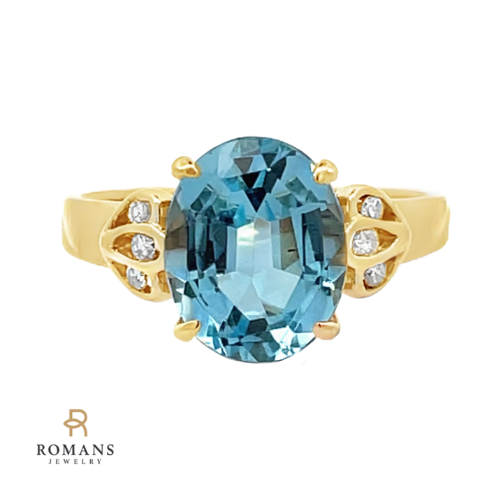 Oval Swiss Blue Topaz and Diamond 14K Yellow Gold 4.09CT