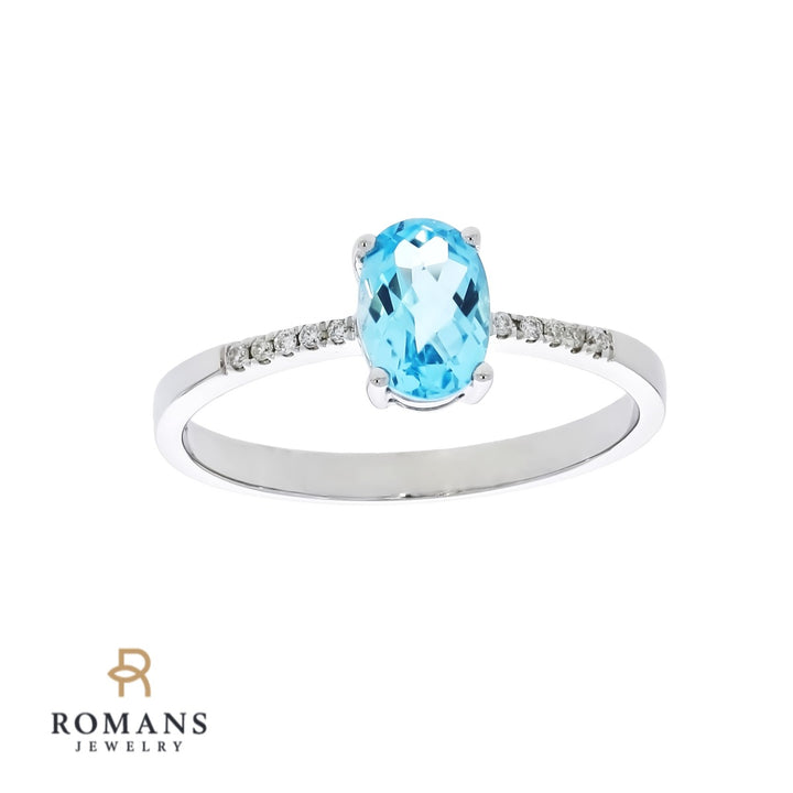 Oval Topaz Diamond Ring 14K White Gold .88 CT