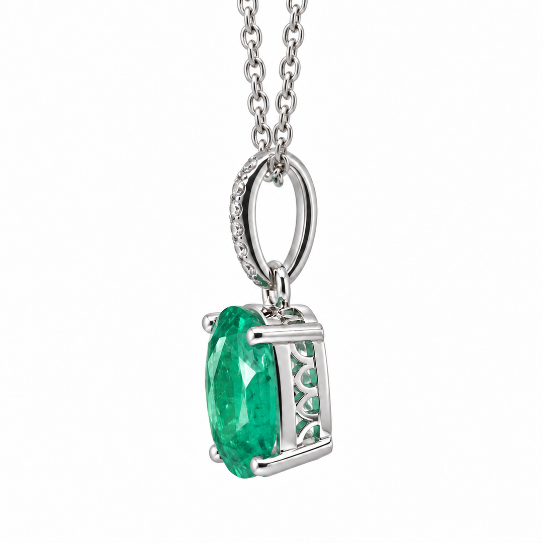Emerald Diamond Pendant 14K White Gold .79CT