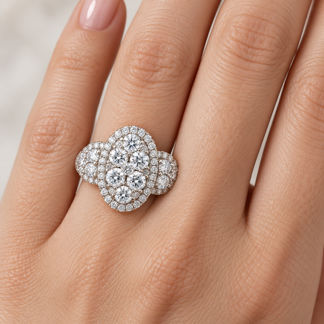 Diamond Cluster Halo Ring 14K White Gold 1.58CTW