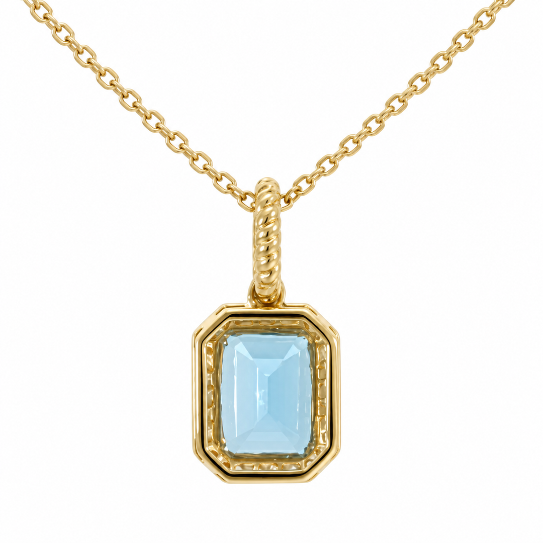 Topaz Diamond Halo Pendant 14K Yellow Gold 2.23CT