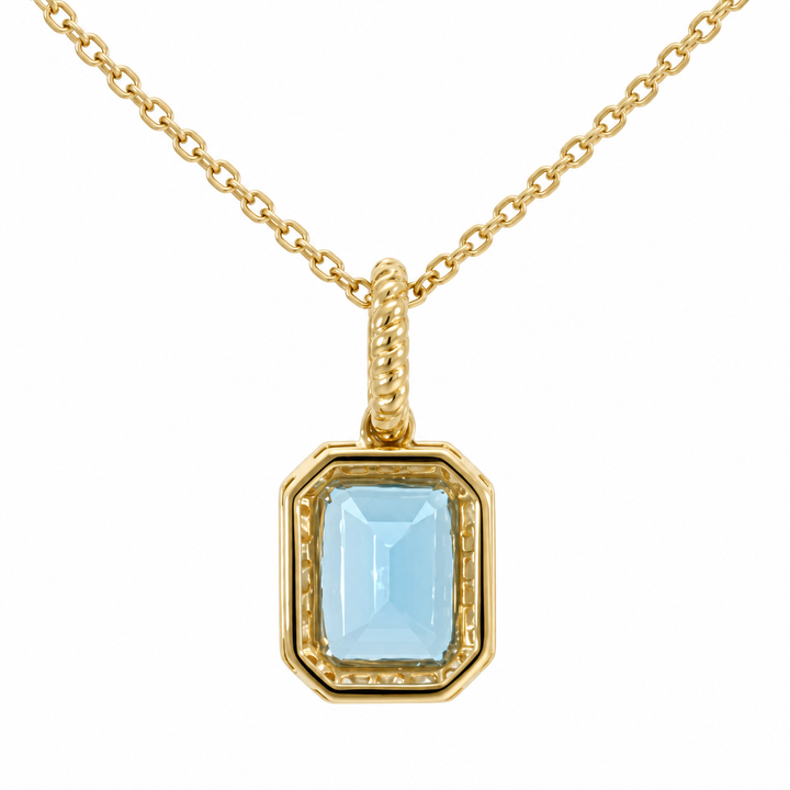 Topaz Diamond Halo Pendant 14K Yellow Gold 2.23CT