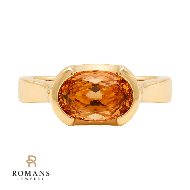 Peach Morganite Semi Bezel Ring 14K Yellow Gold 2.56CT