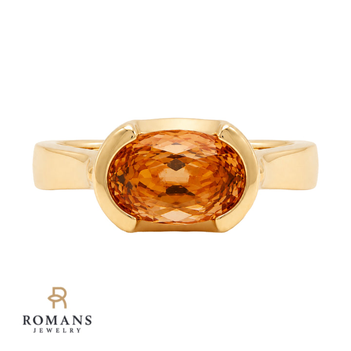 Peach Morganite Semi Bezel Ring 14K Yellow Gold 2.56CT