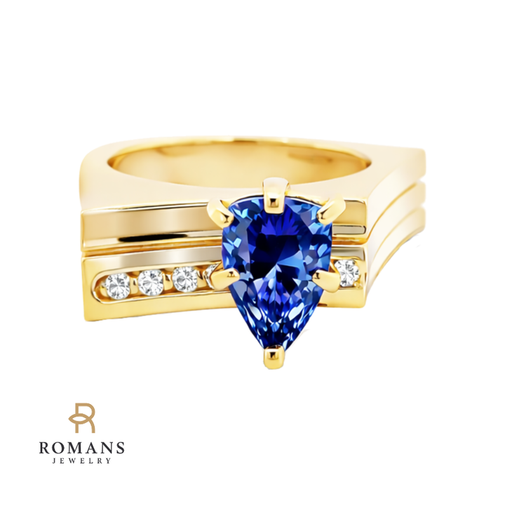 Pear-Shaped Tanzanite Diamond Ring 14K Yellow Gold 1.80CT