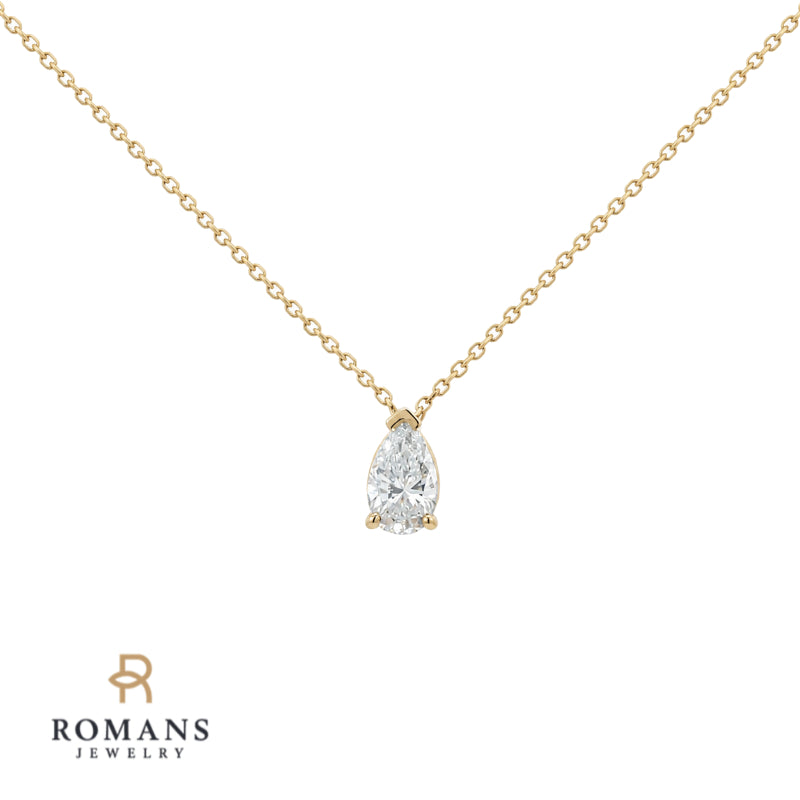Pear Cut Diamond Floating Necklace 0.32CT 14K Yellow Gold