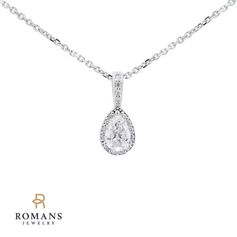 Pear Cut Diamond Halo Pendant 0.34CT 14K White Gold GIA
