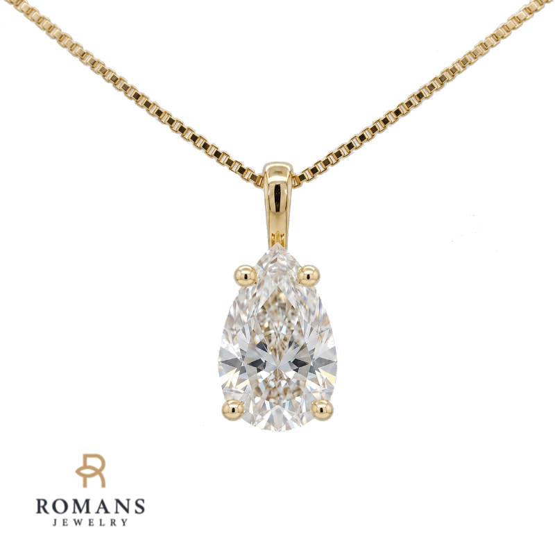 Pear Cut Diamond Solitaire Pendant 0.75CT 14K Yellow Gold