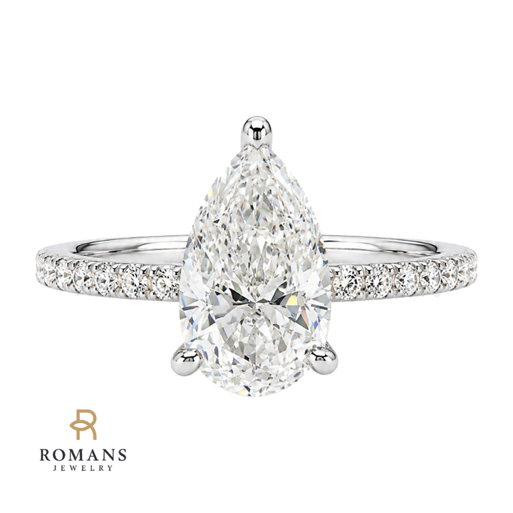 Pear Diamond Engagement Ring .96CT 14K White Gold