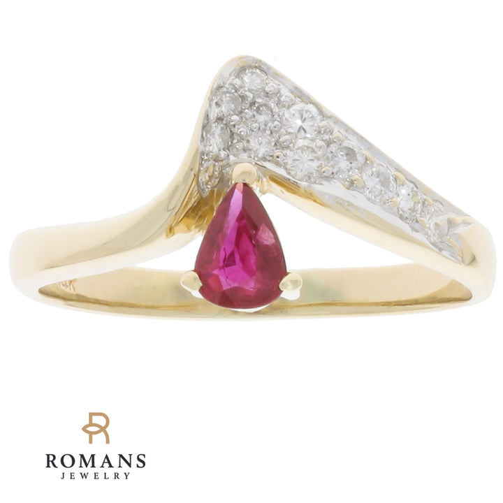 Pear Ruby Diamond Ring 14K Two Tone .29 CT