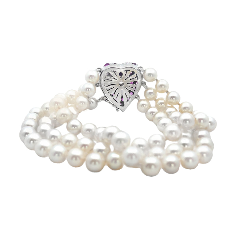 Pearl Ruby Bracelet 14K White Gold 3.50 CTW