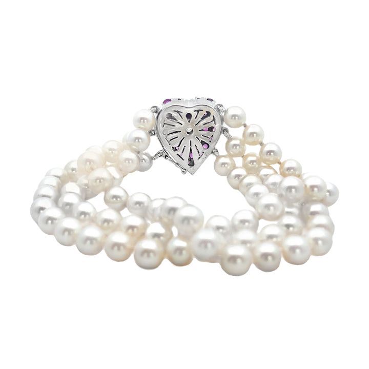 Pearl Ruby Bracelet 14K White Gold 3.50 CTW