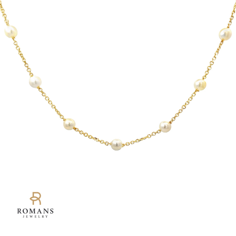 Pearl Chain Necklace 14K Yellow Gold