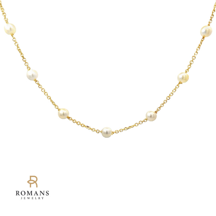 Pearl Chain Necklace 14K Yellow Gold