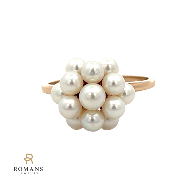 Pearl Cluster Flower Ring 14K Yellow Gold
