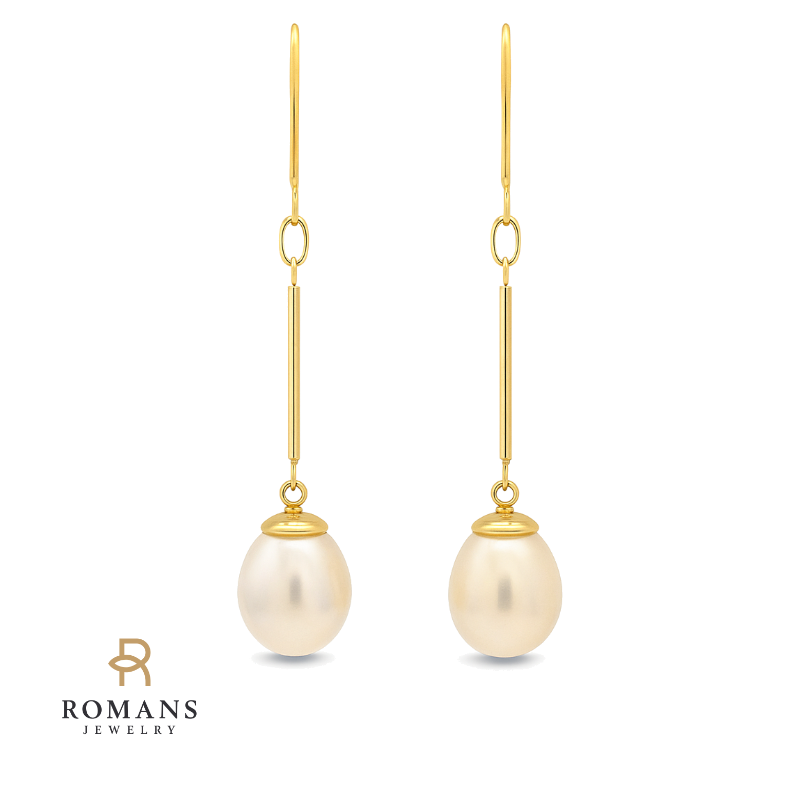 Pearl Dangle Earrings 14K Yellow Gold