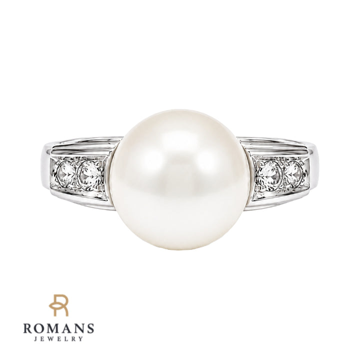 Pearl Diamond Accents Ring 9.5MM 14K White Gold