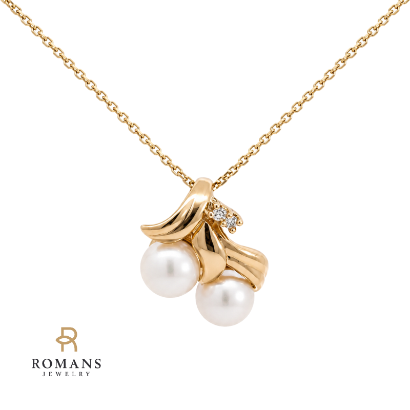 Pearl Diamond Fruit Pendant 14K Yellow Gold