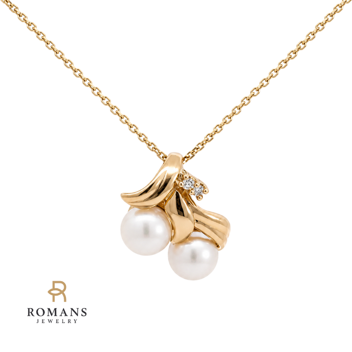 Pearl Diamond Fruit Pendant 14K Yellow Gold