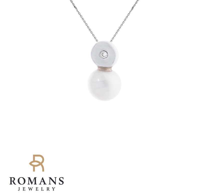 Pearl Diamond Pendant 14K White Gold
