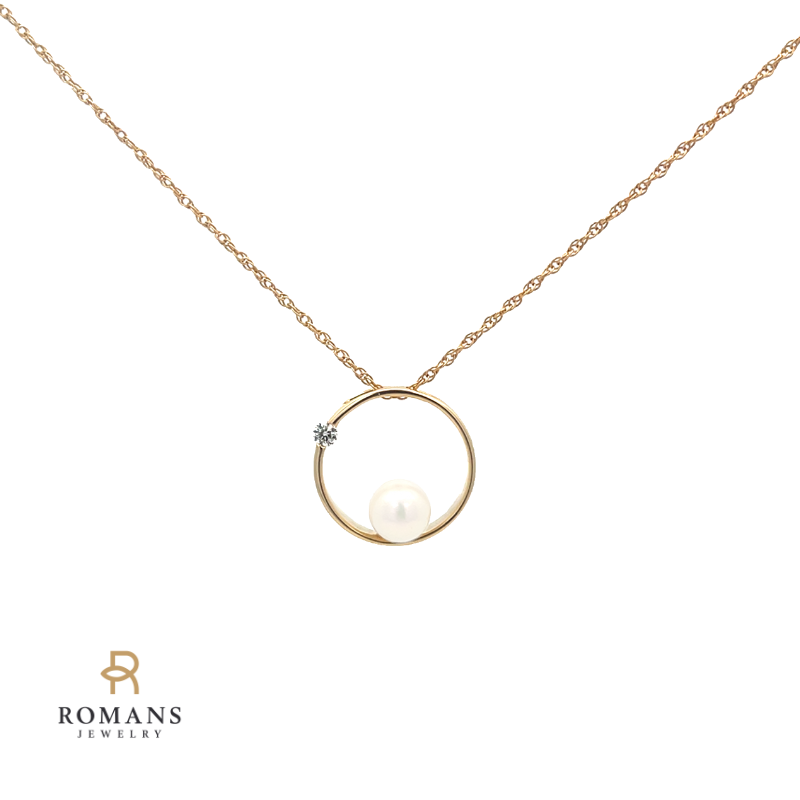 Pearl & Diamond Pendant 14K Yellow Gold