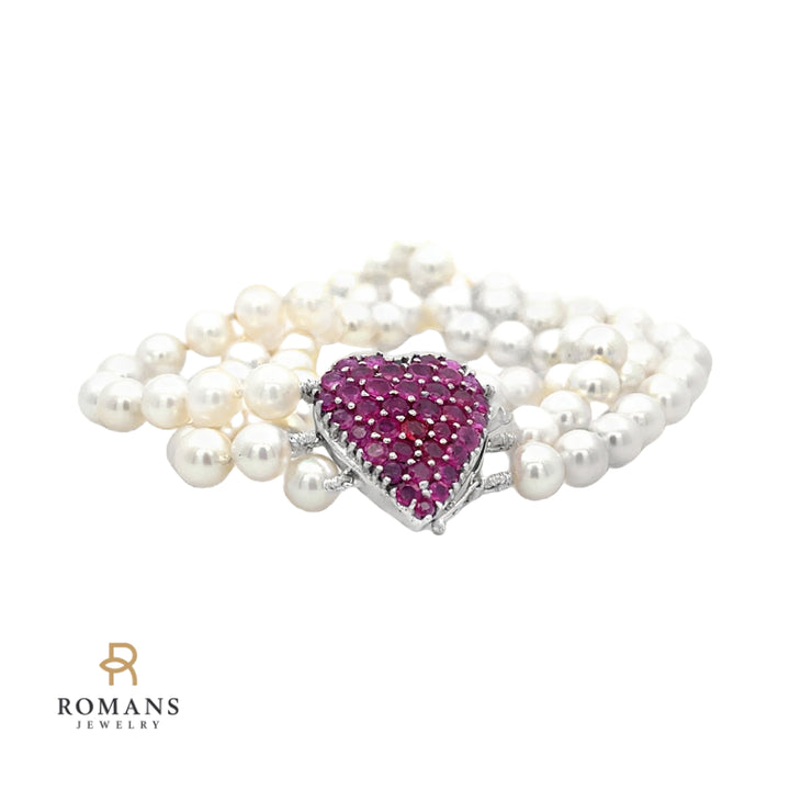 Pearl Ruby Bracelet 14K White Gold 3.50 CTW