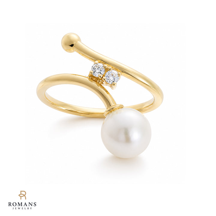 Pearl White Topaz Bypass Ring 14K Yellow Gold
