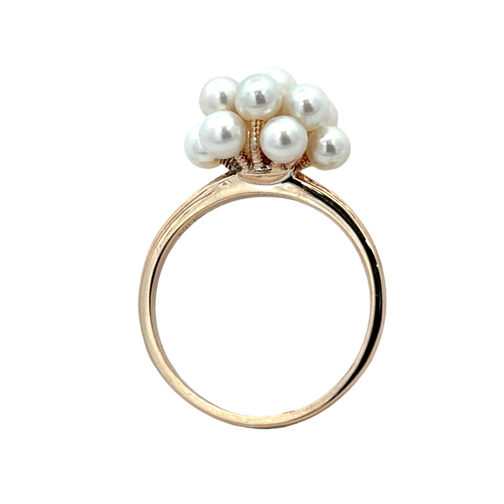 Pearl Cluster Flower Ring 14K Yellow Gold