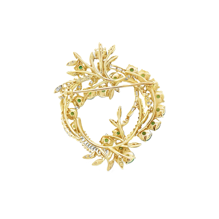 Jade & Diamond Brooch Pendant 18K Yellow Gold