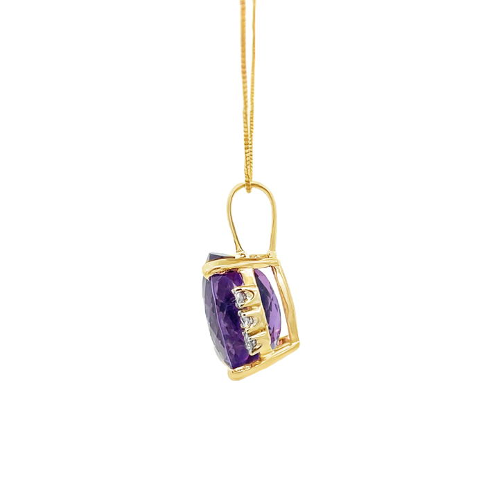 Oval Amethyst Diamond Pendant 14K Yellow Gold 12.17CT