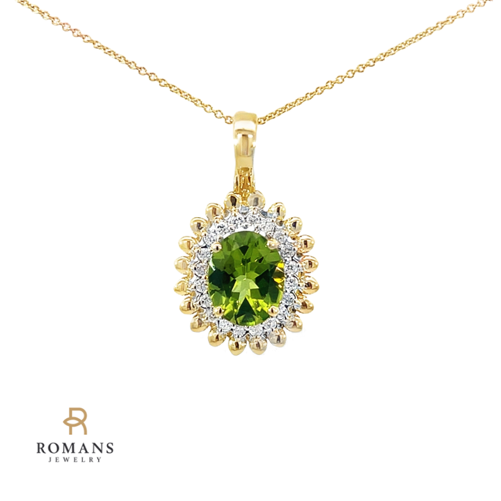 Peridot & Diamond Halo Pendant 14K Yellow Gold 2.81 CTW