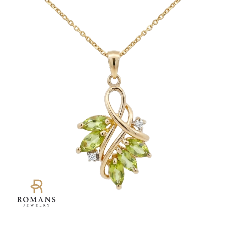 Peridot Diamond Nature Style Pendant 14K Yellow Gold