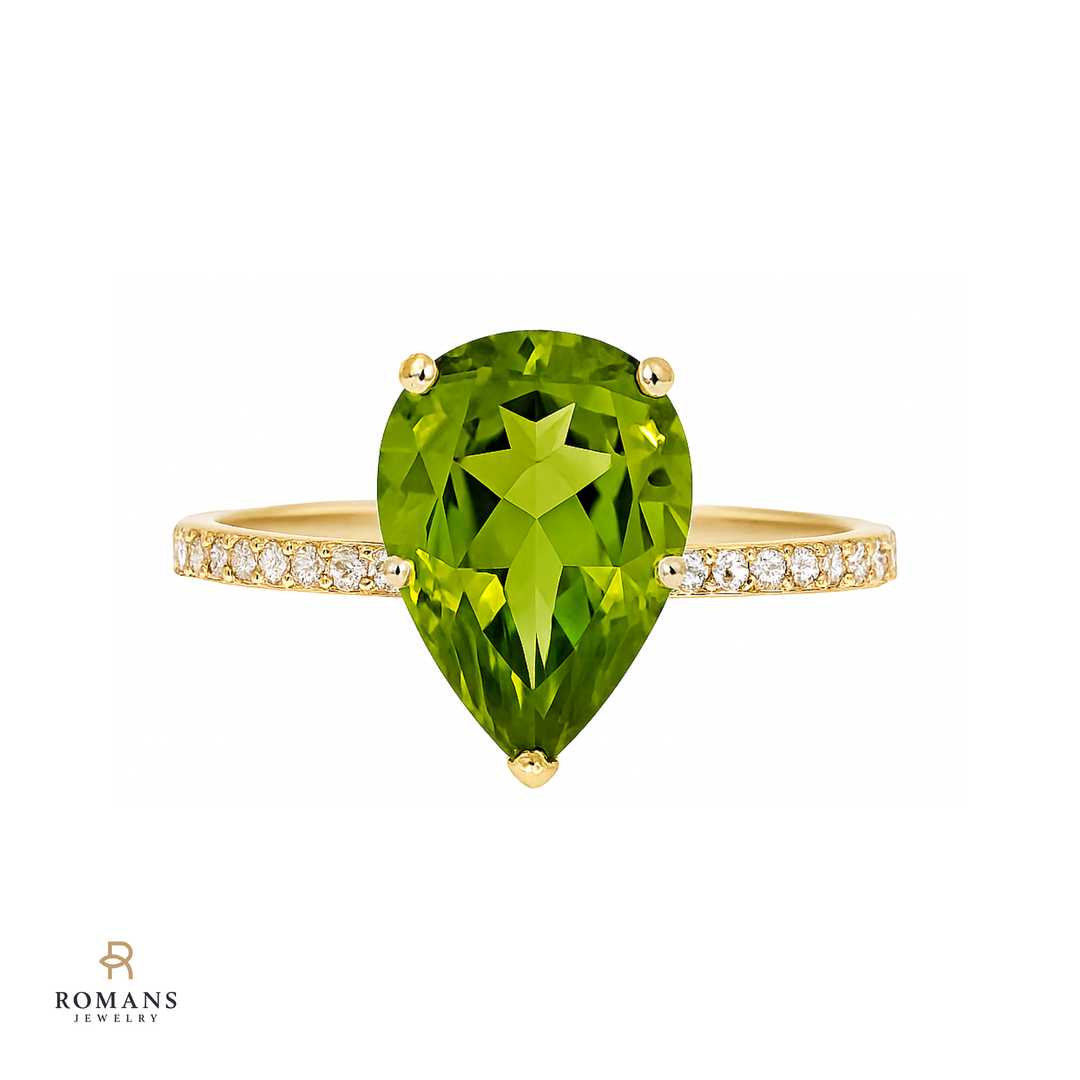 Peridot Diamond Ring 14K Yellow Gold 2.54CT