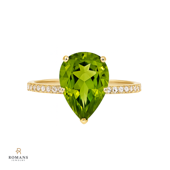 Peridot Diamond Ring 14K Yellow Gold 2.54CT