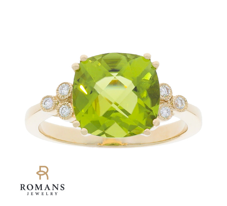Peridot Diamond Ring 14K Yellow Gold 4.18 CT