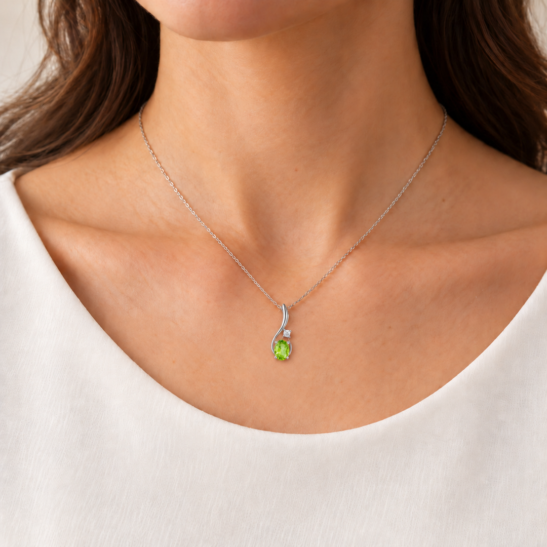 Peridot Diamond Swirl Pendant 14K White Gold 1CT