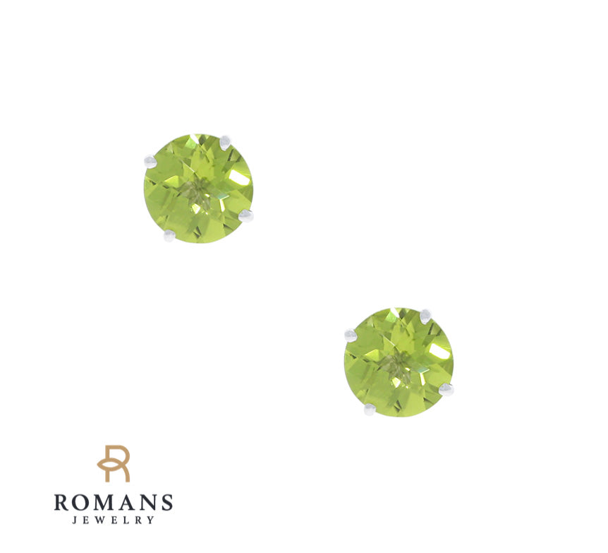Peridot Round Studs 14K White Gold 1.66CTW
