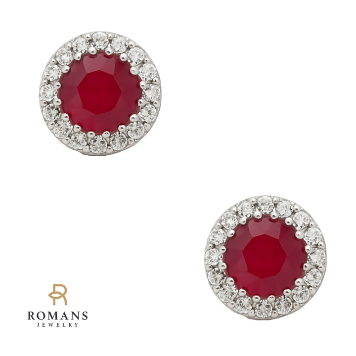 Petite Ruby Diamond Halo Studs 14K White Gold .63CTW