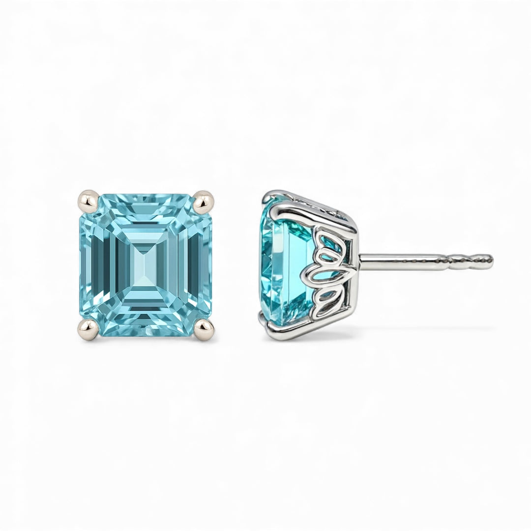 Aquamarine Stud Earrings 14K White Gold 7.18CT