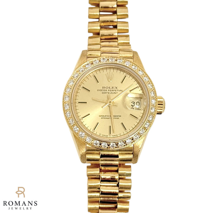 Ladies Rolex President Datejust 69178 18K Yellow Gold Diamond Bezel Y-1988