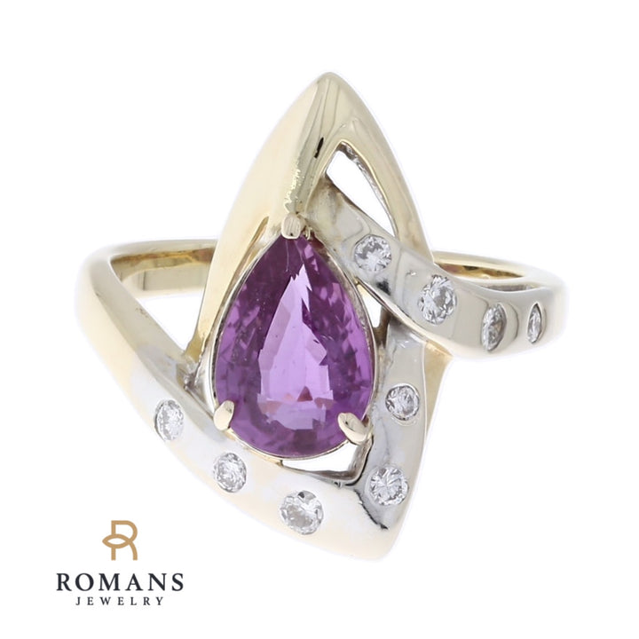 Pink Sapphire Contemporary Ring 14K Two Tone 1.56 CT