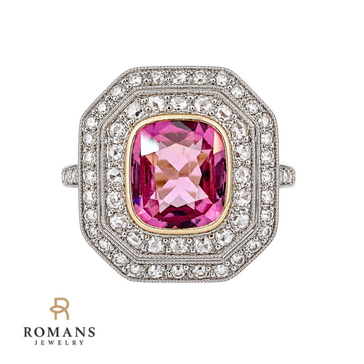 Pink Tourmaline Diamond Double Halo 1900&