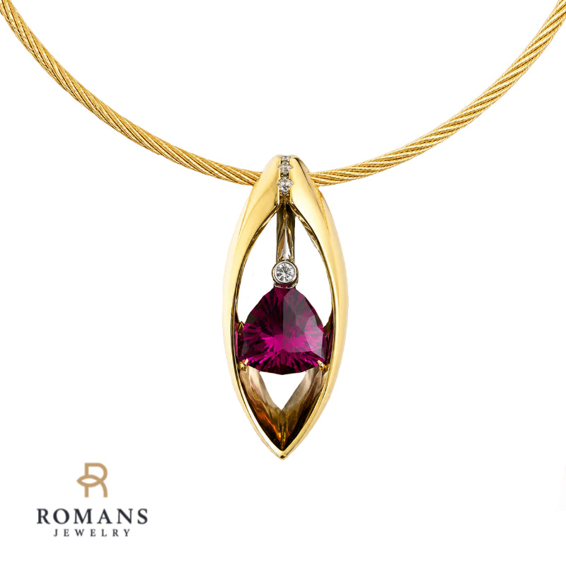 Pink Tourmaline Diamond Necklace 18K Yellow Gold 5.33CTW