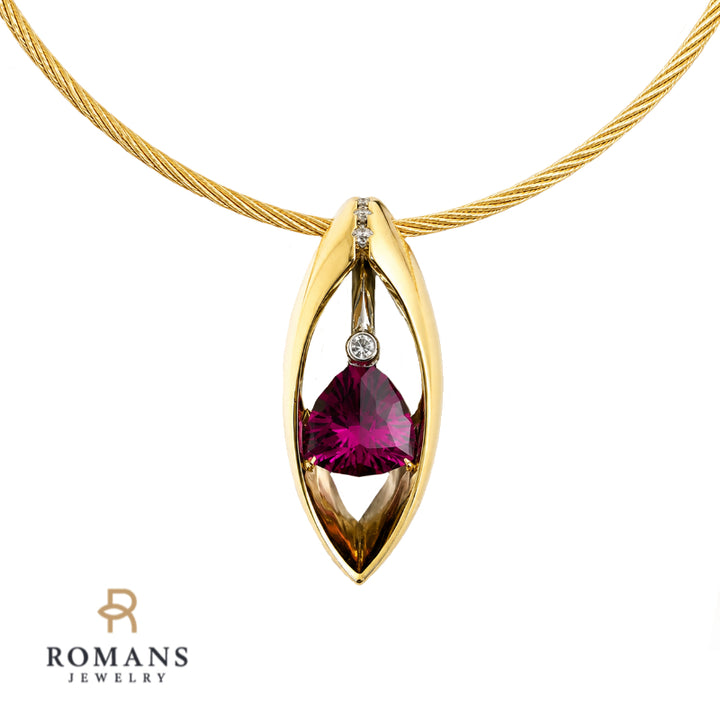 Pink Tourmaline Diamond Necklace 18K Yellow Gold 5.33CTW