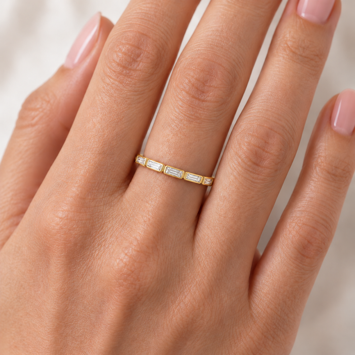 Bezel Set Baguette Diamond Band 14K Yellow Gold 0.50CTW