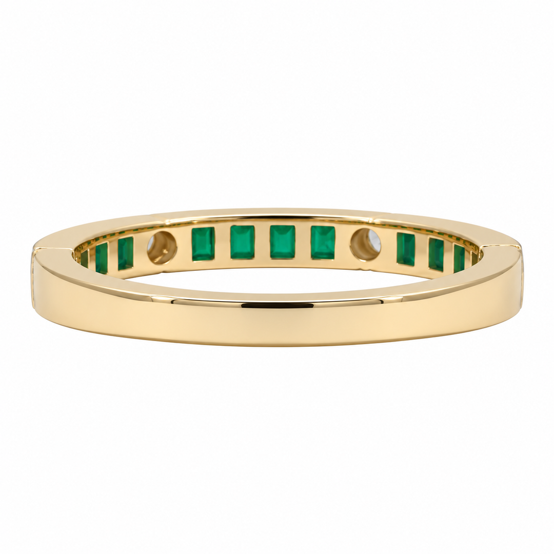 Emerald &amp; Diamond Band Milgrain 14K Yellow Gold 0.73CTW