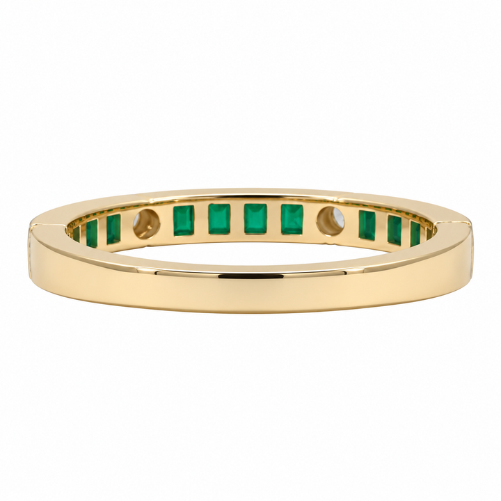 Emerald &amp; Diamond Band Milgrain 14K Yellow Gold 0.73CTW