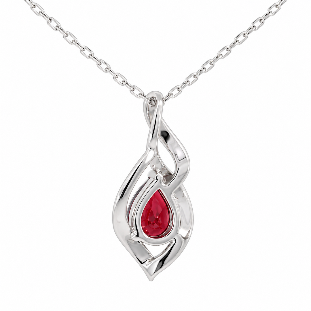 Garnet &amp; Diamond Swirl Pendant 14K White Gold 0.73CT