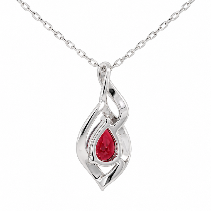 Garnet &amp; Diamond Swirl Pendant 14K White Gold 0.73CT