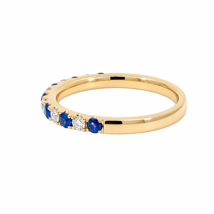 Natural Sapphire &amp; Diamond Stackable Wedding Band 14K Yellow Gold 0.59CTW